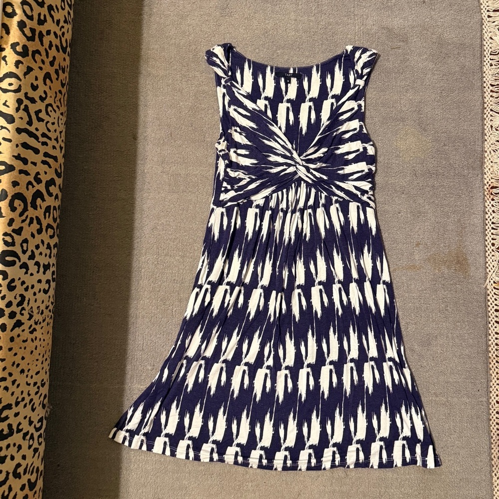Tart Navy and White Twist Front Midi Dress Sleeveless Size Small